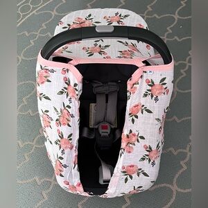 Cotton Muslin Car Seat Canopy - Watercolor Roses